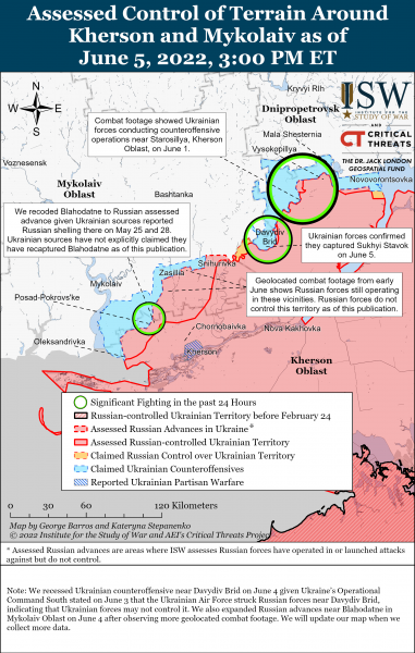 Карта войны в Херсонской и Николаевской областях 5 июня