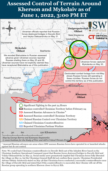 Карта войны в Херсонской и Николаевской областях на 01.06.2022