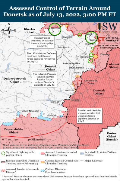 Карта боев в Донецкой области на 13.07.2022