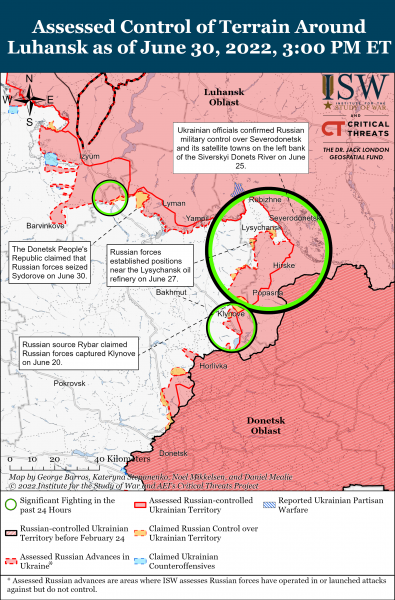 Карта обороны Лисичанска 30 июня 2022