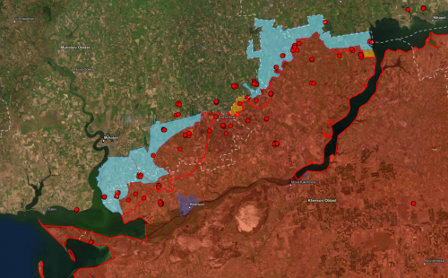 Карта пожаров у границ Херсонской, Николаевской и Днепропетровской областей 6 июля 2022