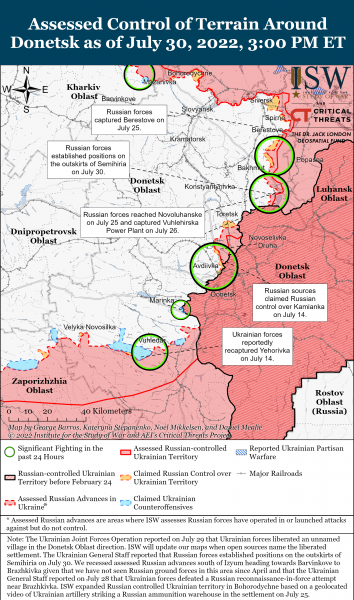 Карта войны на Донбассе 30 июля 2022