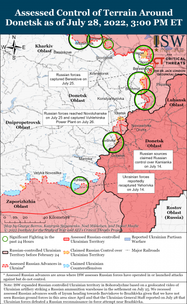 Карта войны на Донбассе на 28.07.2022