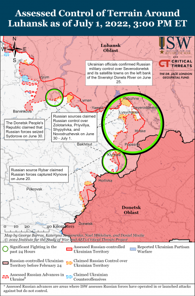 Карта войны в Донецкой и Луганской области 1 июля 2022