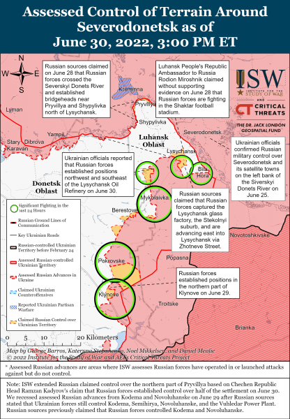Карта войны в Донецкой и Луганской областях 30 июня 2022г.
