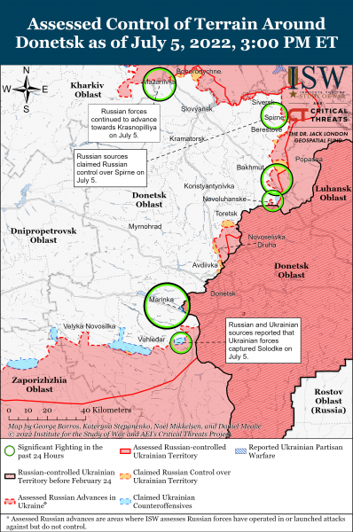 Карта войны в Донецкой и Луганской областях 5 июля 2022