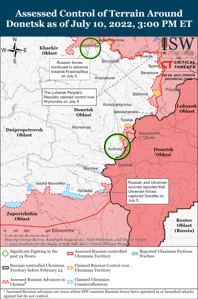 Карта войны в Донецкой области на 10 июля 2022