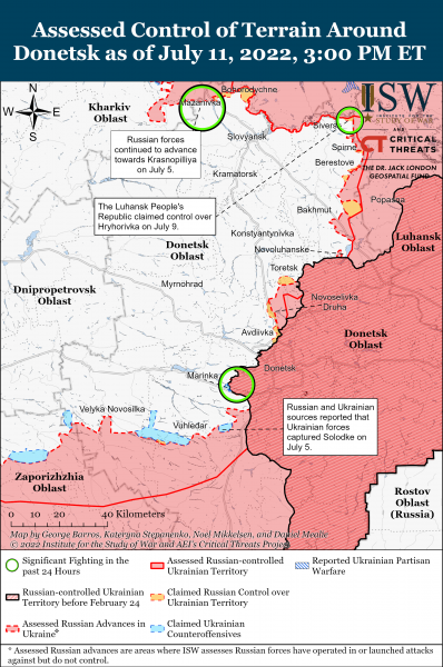 Карта войны в Донецкой области 11 июля 2022