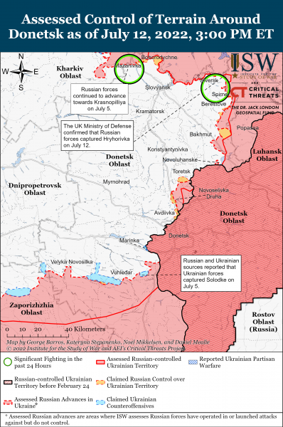 Карта войны в Донецкой области 12 июля 2022