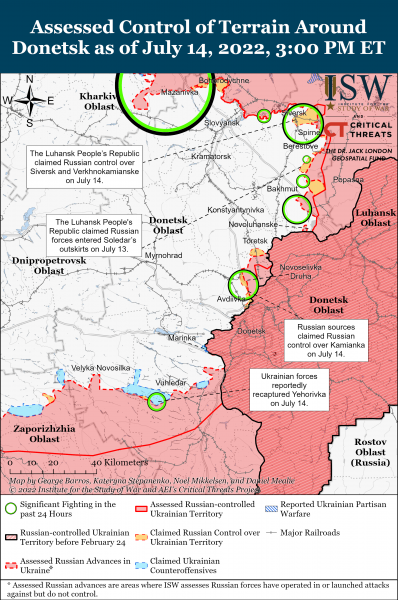 Карта войны в Донецкой области 14 июля 2022