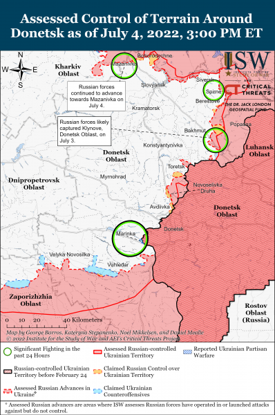 Карта войны в Донецкой области 4 июля 2022
