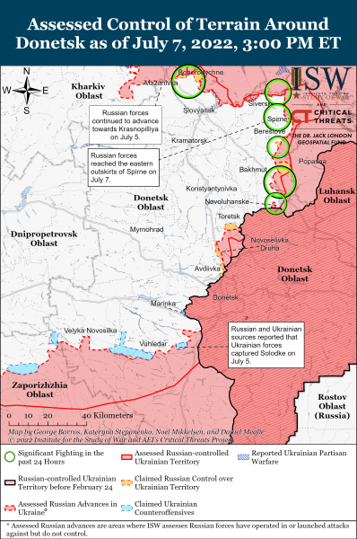 Карта войны в Донецкой области на 7 июля 2022