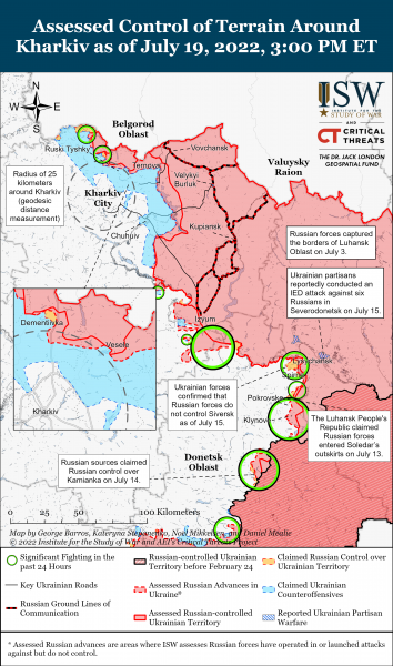 Карта войны в Харьковской области 19 июля 2022