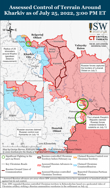 Карта войны в Харьковской области 25.07.2022