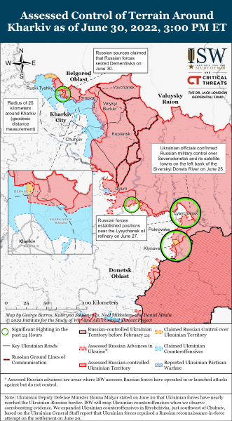 Карта войны в Харьковской области 30 июня 2022
