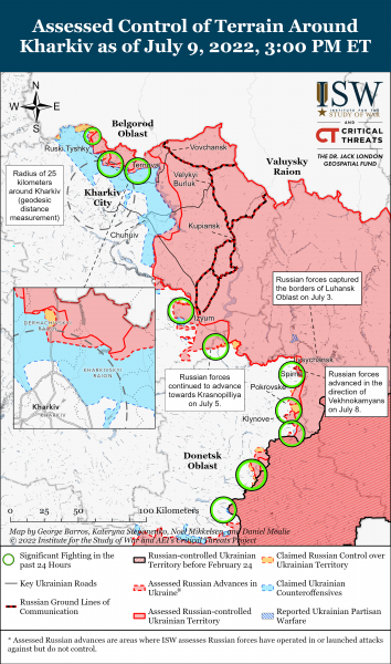 Карта войны в Харьковской области 9 июля 2022