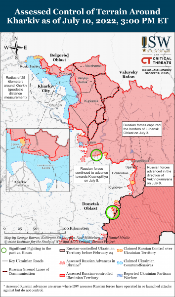 Карта войны в Харьковской области на 10 июля 2022
