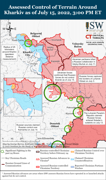 Карта войны в Харьковской области на 15 июля 2022