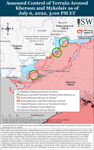 Карта войны в Херсонской области на 6 июля 2022