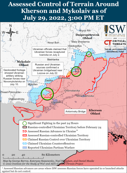 Карта войны в Херсонской и Николаевской областях 29.07.2022