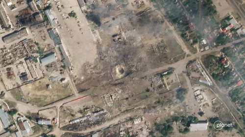 Место уничтожения склада боеприпасов в Новой Каховке
