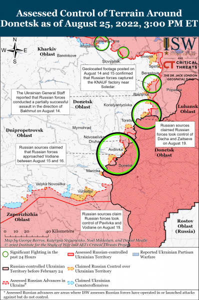 Карта боев на Донбассе 25.08.2022