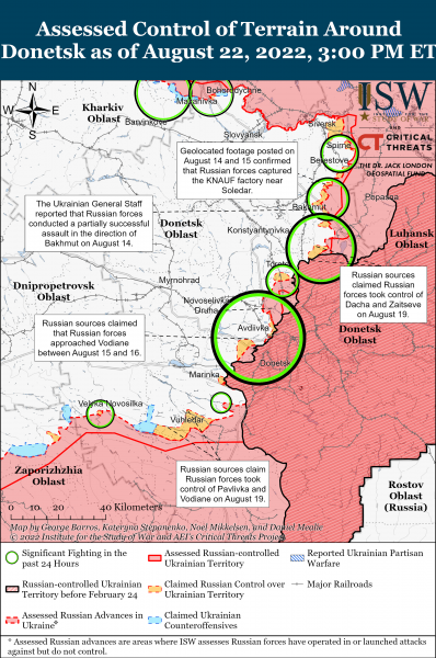 Карта боев на Донбассе на 22.08.2022