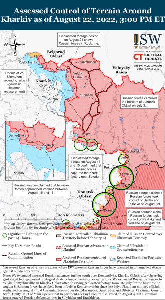 Карта боев в Харьковской области на 22.08.2022
