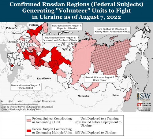 Карта мобилизации в регионах РФ на 07.08.2022
