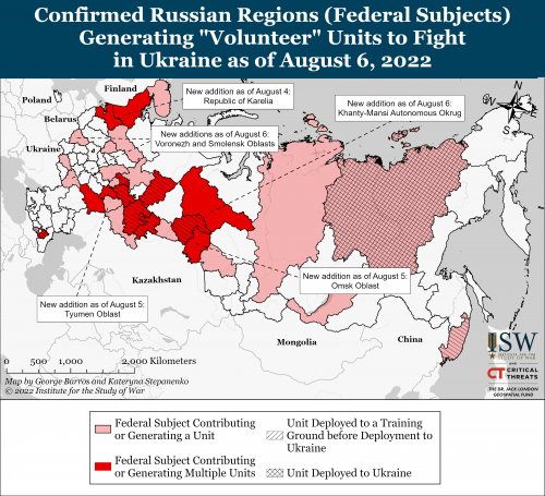 Карта мобилизации в регионах России на 06.08.2022