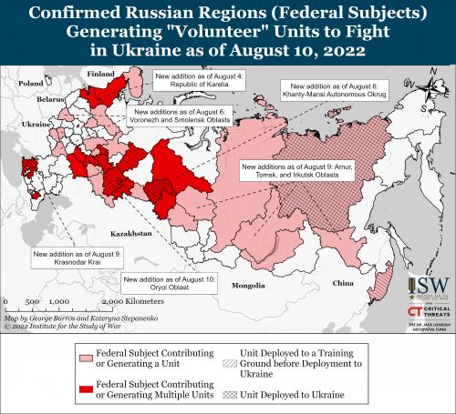 Карта мобилизации в России 10.08.2022