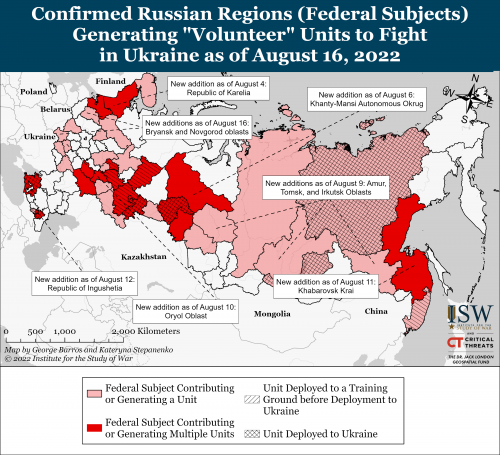 Карта мобилизации в России 16.08.2022