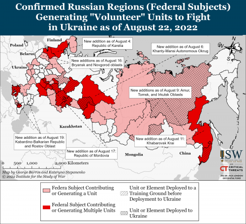Карта мобилизации в России на 22.08.2022