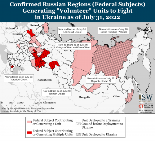 Карта проведения мобилизации в России на 31.07.2022