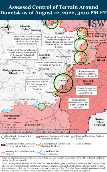 Карта войны на Донбассе 12.08.2022