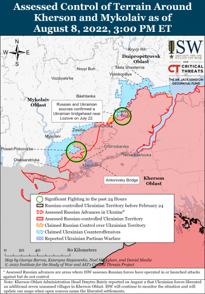 Карта войны на Николаевщине и Херсонщине на 08.08.2022