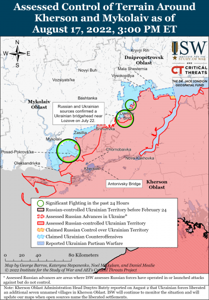 Карта войны в Херсонской и Николаевской областях на 17.08.2022г.