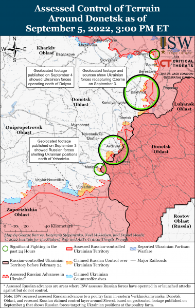 Карта войны на Донбассе 05.09.2022