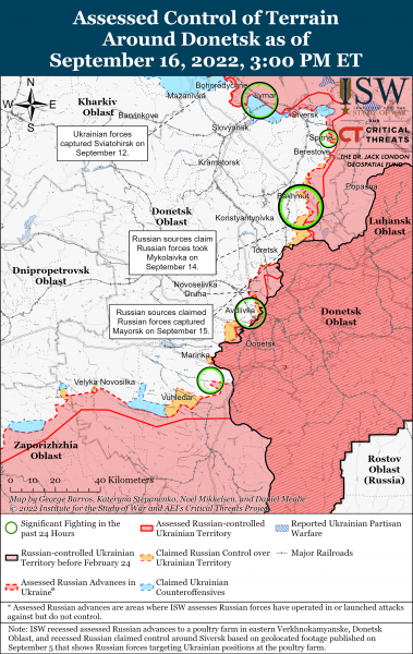Карта войны на Донбассе 16.09.2022