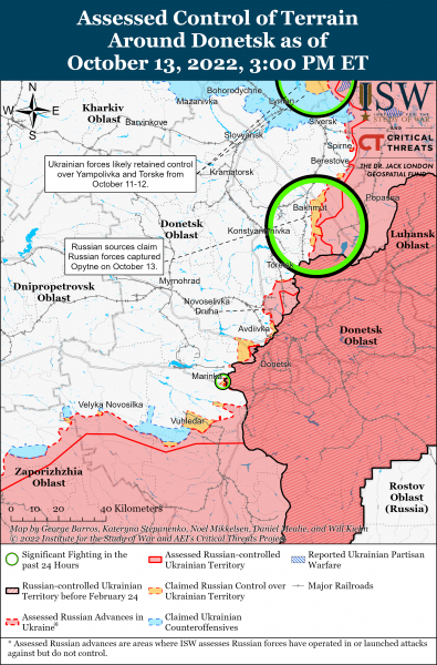 Карта войны в Донецкой области 13.10.2022