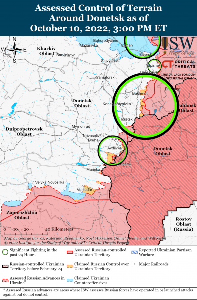 Карта войны в Донецкой области на 10.10.2022