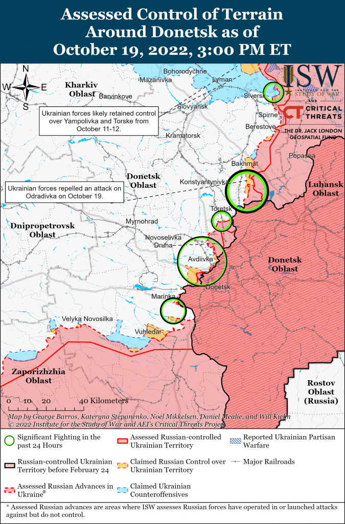 Карта воны на Донбассе 19.10.2022