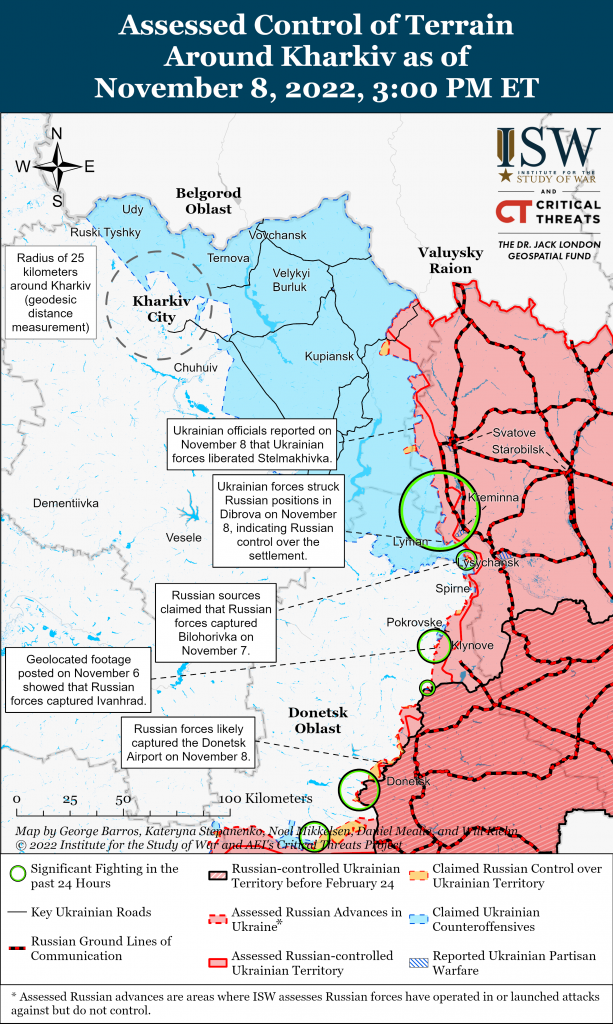 Карта контрнаступления в Харьковской и Луганской областях 08.11.2022