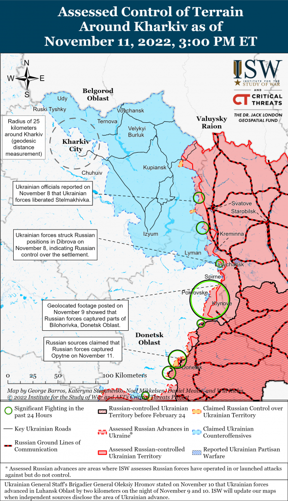 Карта контрнаступления в Харьковской и Луганской областях 11.11.2022