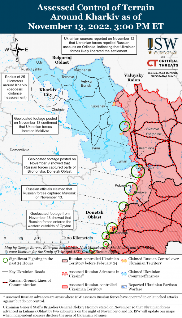 Карта контрнаступления в Харьковской и Луганской областях 13.11.2022