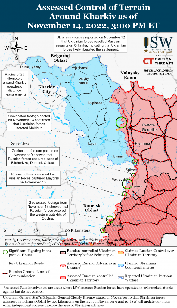 Карта контрнаступления в Харьковской и Луганской областях 14.11.2022