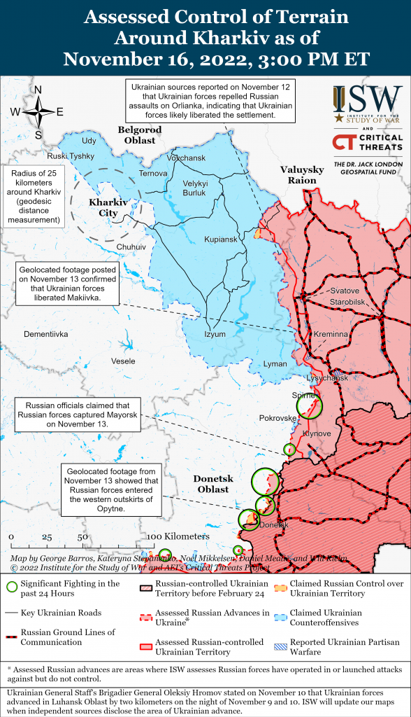 Карта контрнаступления в Харьковской и Луганской областях 16.11.2022