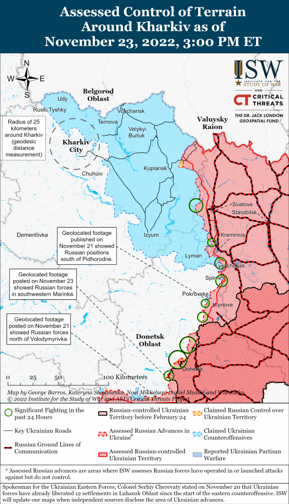 Карта контрнаступления в Харьковской и на севере луганской области 23.11.2022