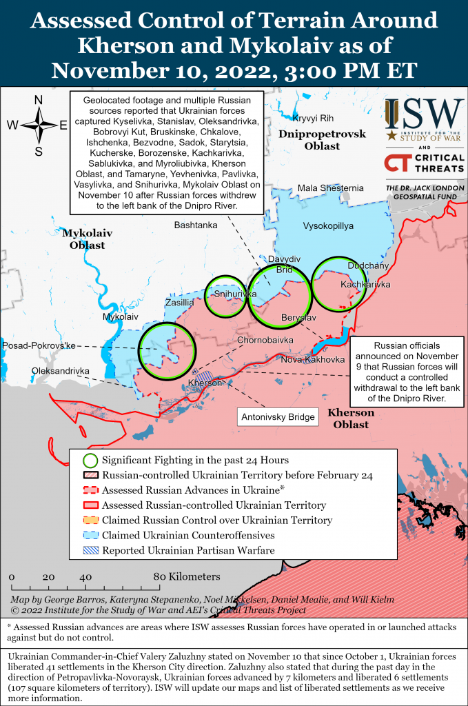 Карта контрнаступления в Херсонской и Николаевской областях 10.11.2022