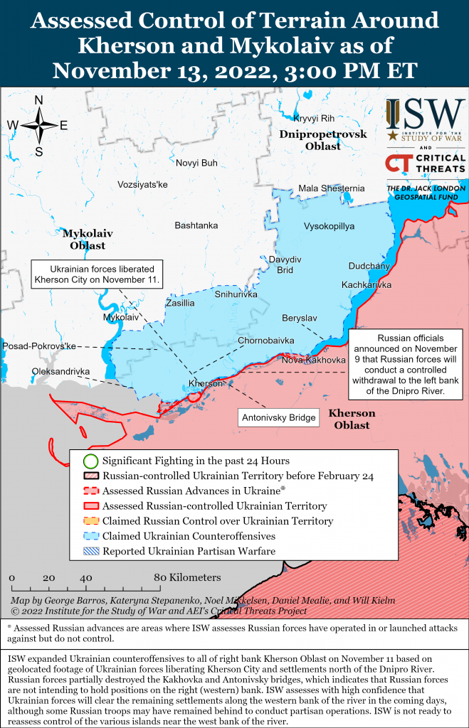 Карта контрнаступления в Херсонской и Николаевской областях на 13.11.2022